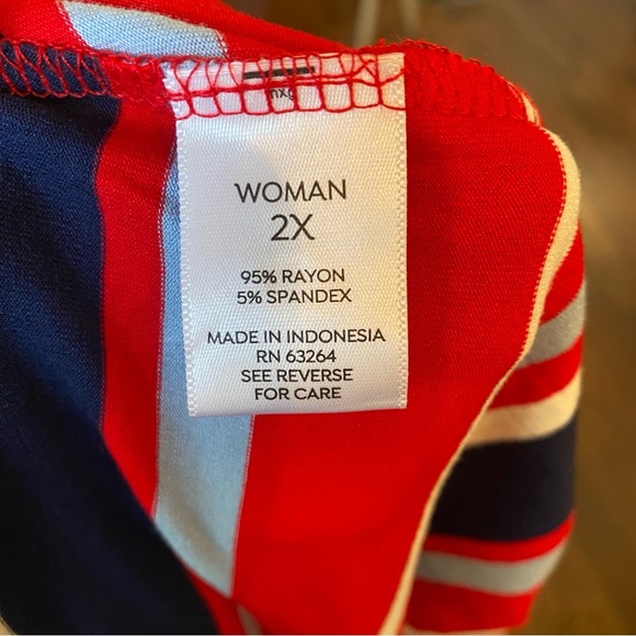 Dressbarn • Comfy Red White Blue Striped Tie-Sleeve Midi Dress • Plus 2X • NWT - Picture 7 of 7